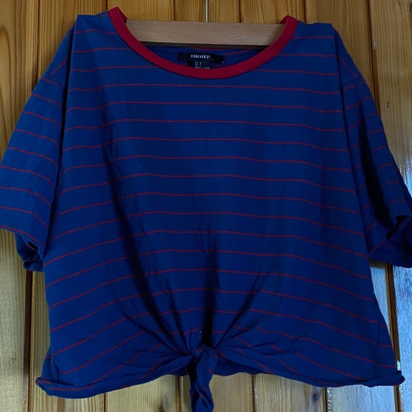 Striped cropped tee with tie from Forever 21 - Picture 2 of 3